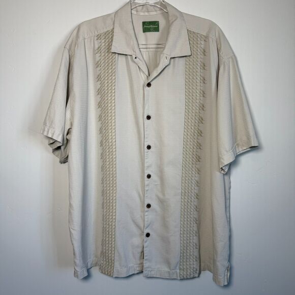 Tommy Bahama Other - Tommy Bahama Shirt Men's Beige Silk Blend Button Up Short Sleeve Tropical Sz XXL